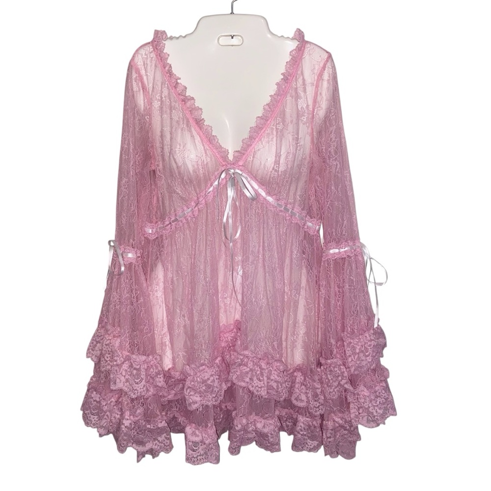 Dolls Kill Sugar Thrillz Dress Size Medium Real Divinity Pink Lace Babydoll - Picture 1 of 14